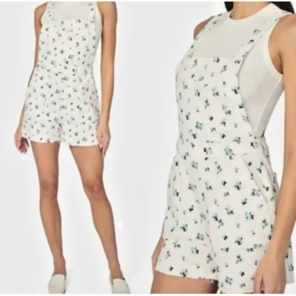 WeWoreWhat Slit Overall Short in Watercolor Ditsy Ivory Multi - Size M - Picture 2 of 12